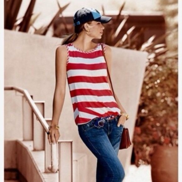 CAbi Carousel Asymmetrical Red and White Striped Tank Top Size XS Oversized - Picture 2 of 12